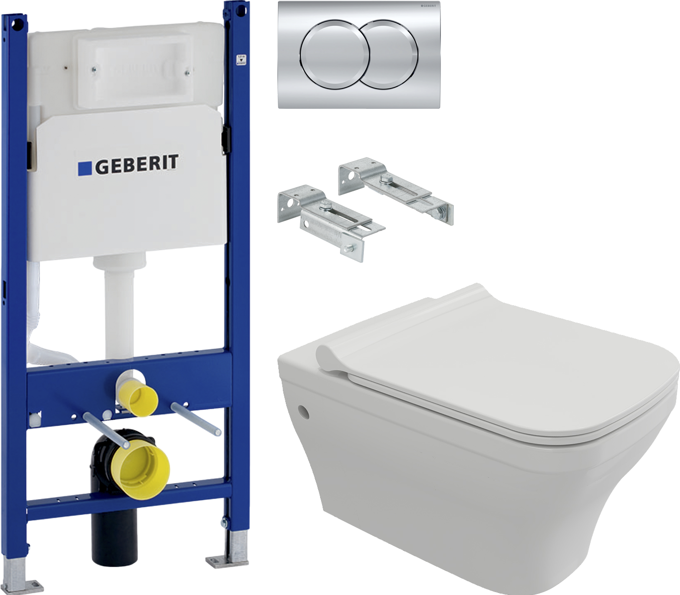 Комплект Унитаз подвесной BOCCHI Firenze 1304-001-0129 глянцевый белый, с крышкой A0334-001 с микролифтом + Система инсталляции для унитазов Geberit Duofix Delta 458.124.21.3 с кнопкой смыва, хром
