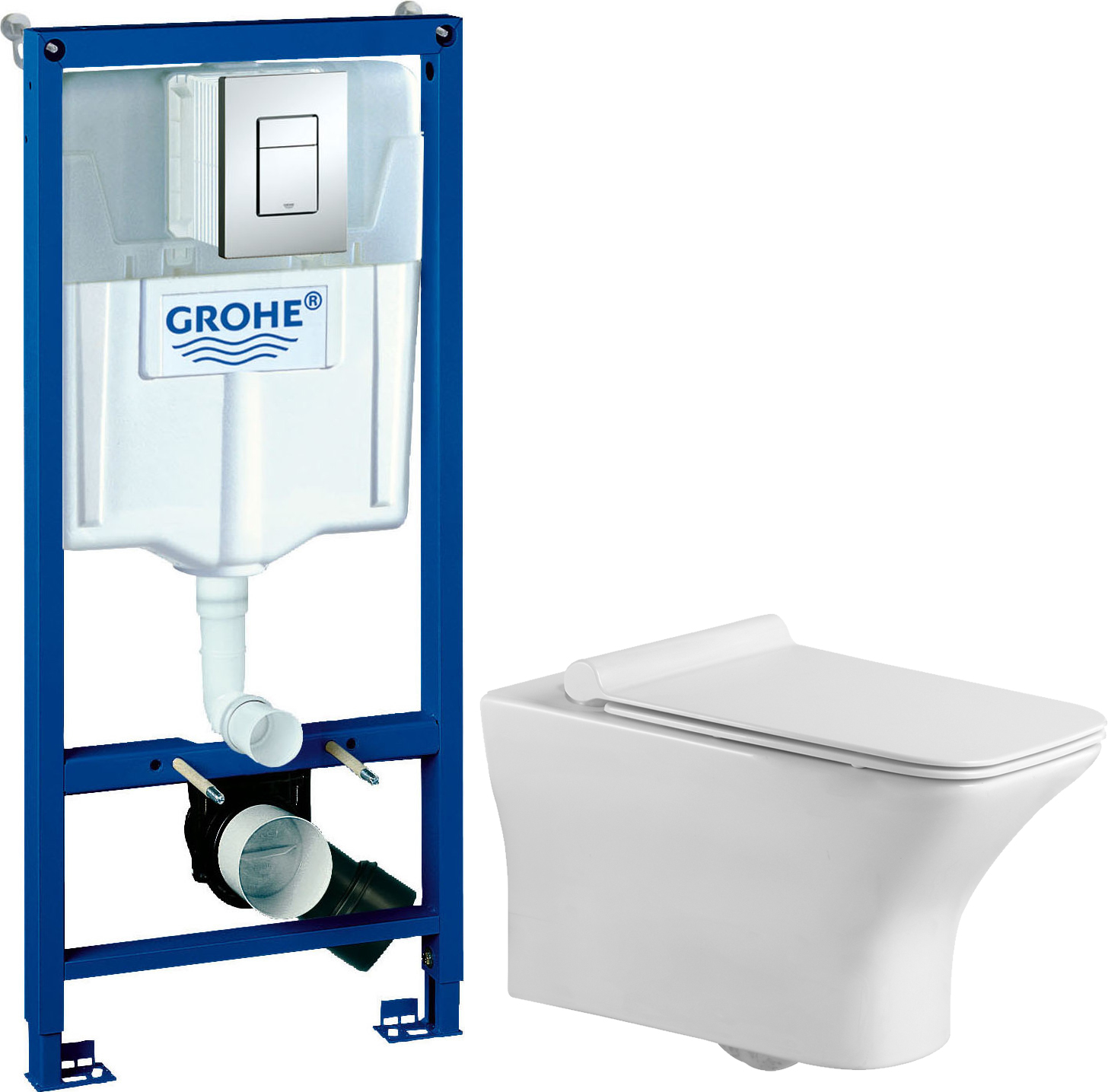 Комплект  Унитаз подвесной STWORKI Вестерос VS-01up безободковый, с микролифтом, встроенный, фарфоровый, белый + Система инсталляции для унитазов Grohe Rapid SL 38772001 3 в 1 с кнопкой смыва