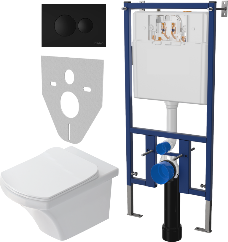 Комплект Унитаз подвесной STWORKI Хальмстад SETK2804-0606-001-1-6000 с микролифтом + Система инсталляции для унитазов DIWO 4501 + Кнопка смыва DIWO 7313 черная матовая