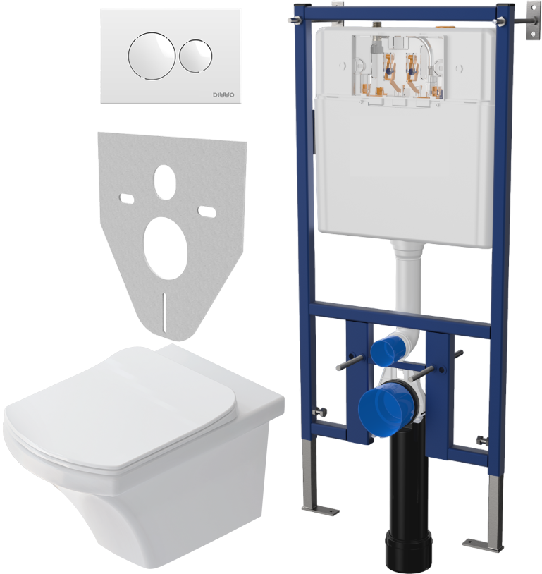 Комплект Унитаз подвесной STWORKI Хальмстад SETK2804-0606-001-1-6000 с микролифтом + Система инсталляции для унитазов DIWO 4501 + Кнопка смыва DIWO 7310 белая