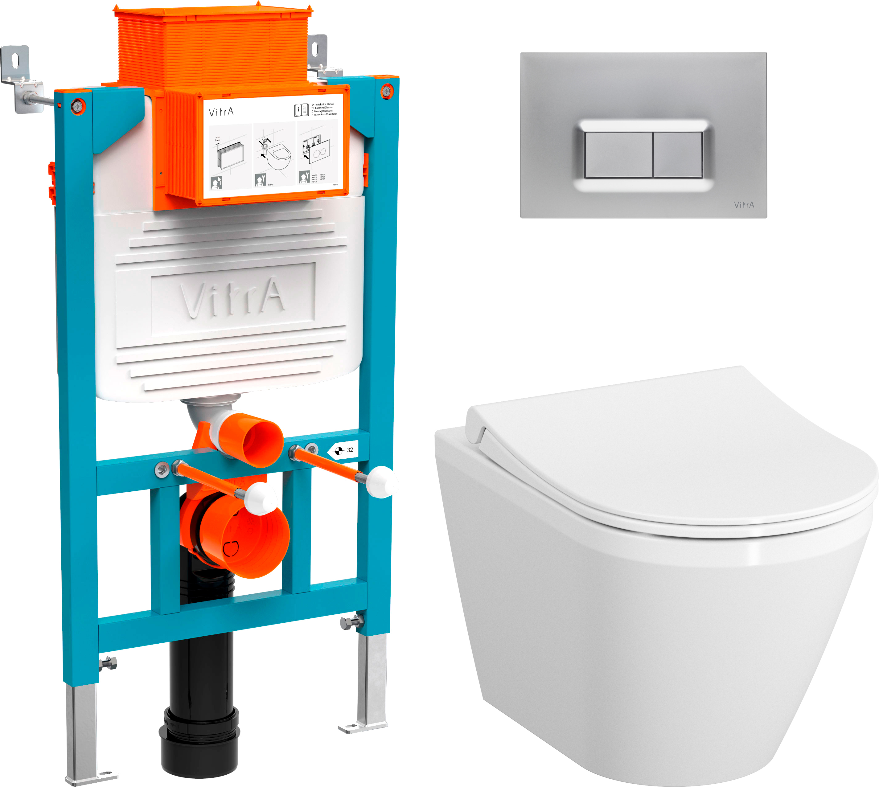 Комплект  Система инсталляции VitrA 800-2018 с кнопкой смыва, хром + Чаша для унитаза подвесного VitrA Integra 7040B003-0075 + Крышка-сиденье VitrA 110-003-019