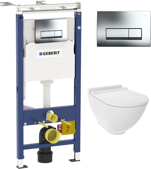 Комплект  Унитаз подвесной STWORKI Rotenburg WH52 безободковый + Система инсталляции для унитазов Geberit Duofix Платтенбау 458.125.21.1 4 в 1 с кнопкой смыва
