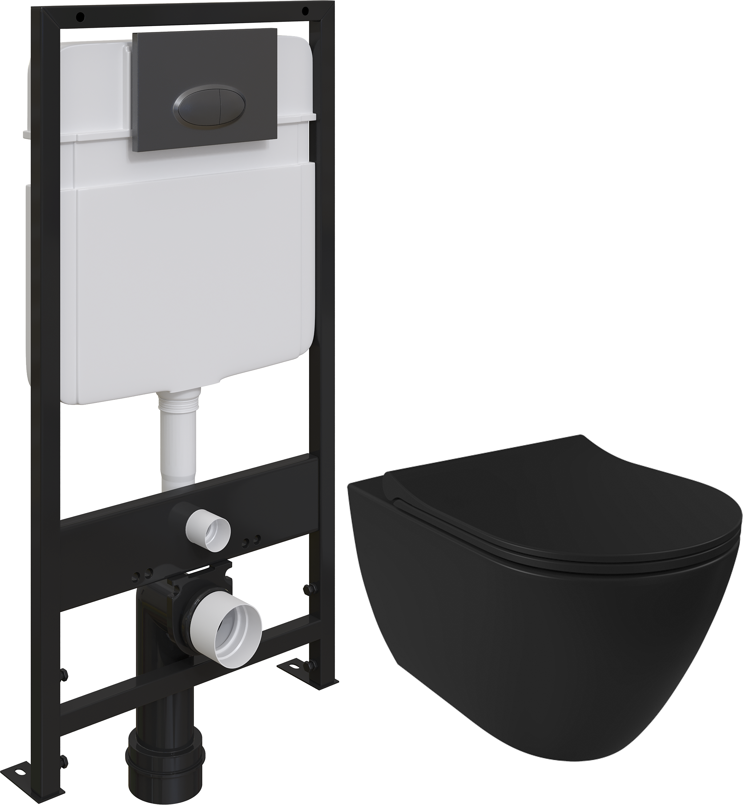 Комплект Унитаз подвесной BOCCHI Venezia 1295-004-0129 черный матовый + Крышка A0336-004 с микролифтом, черная матовая + Инсталляция EWRIKA ProLT 0026-2020 + Кнопка 0054 черная матовая