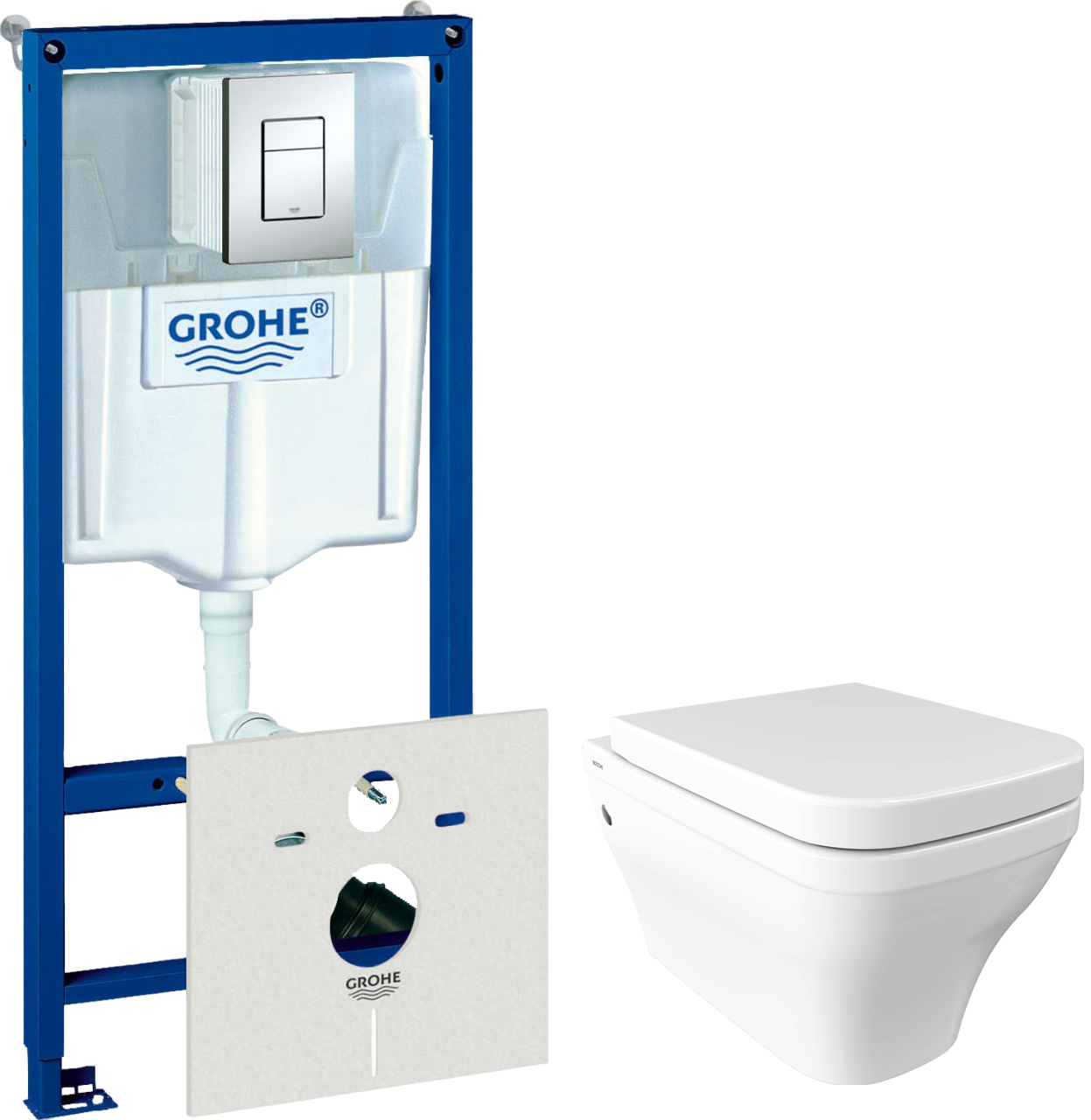 Комплект  Унитаз подвесной BOCCHI Firenze 1304-001-0129 глянцевый белый, с крышкой A0312-001 с микролифтом + Система инсталляции для унитазов Grohe Rapid SL 38775001 4 в 1 с кнопкой смыва