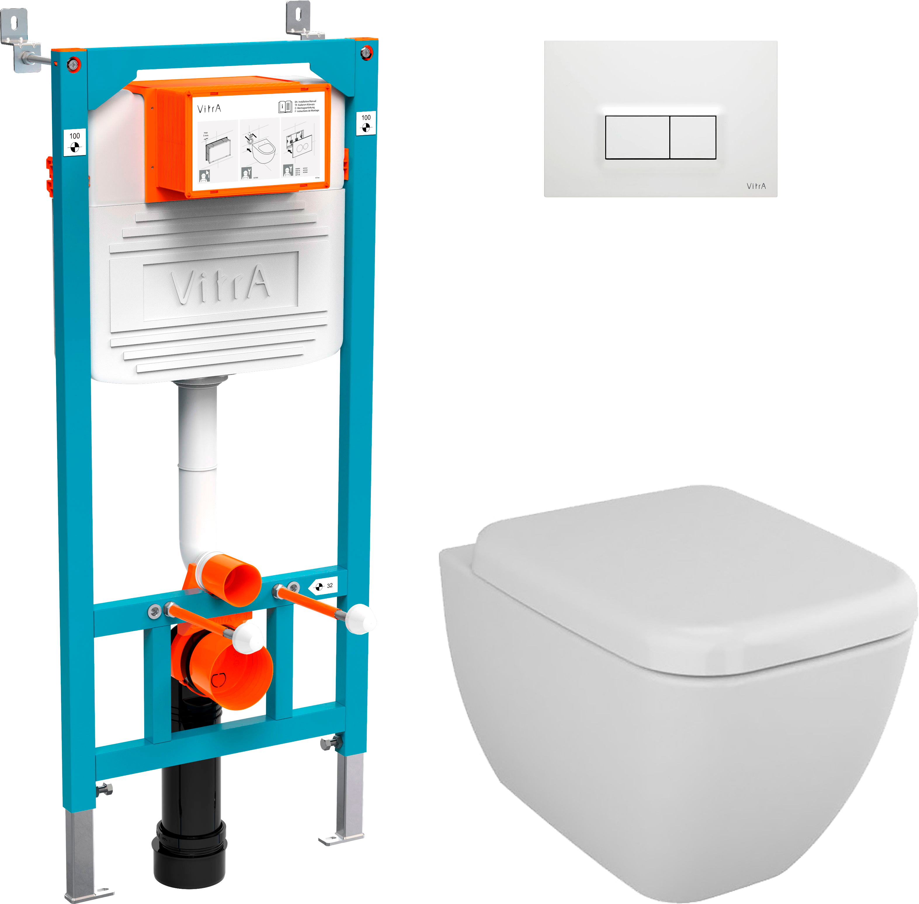 Комплект Унитаз подвесной VitrA Shift 7742B003-0075 белая глянцевая + Крышка 91-003-009 с микролифтом, петли хром + Инсталляция 800-2012 с кнопкой смыва, белая