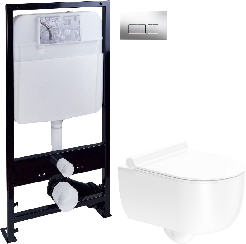 Комплект Унитаз подвесной STWORKI Ольборг HCOLB1700SC безободковый, с микролифтом + Инсталляция EWRIKA ProLT 0026-2020 + Кнопка 0041 хром