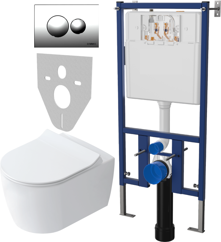 Комплект Унитаз подвесной STWORKI Ноттвиль SETK3104-2616 безободковый, с микролифтом + Система инсталляции для унитазов DIWO 4501 + Кнопка смыва DIWO 7312 хром