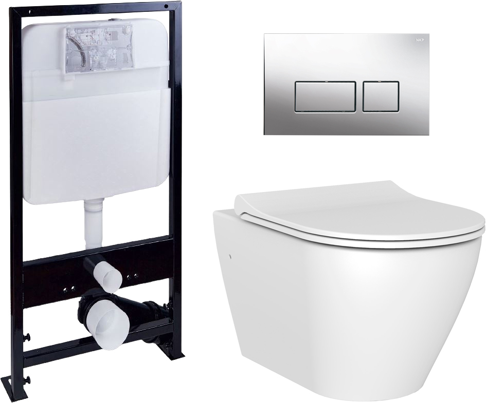 Комплект  Унитаз подвесной STWORKI Merlingen MWH55 + Система инсталляции для унитазов EWRIKA ProLT 0026-2020 + Кнопка смыва EWRIKA 0041 хром