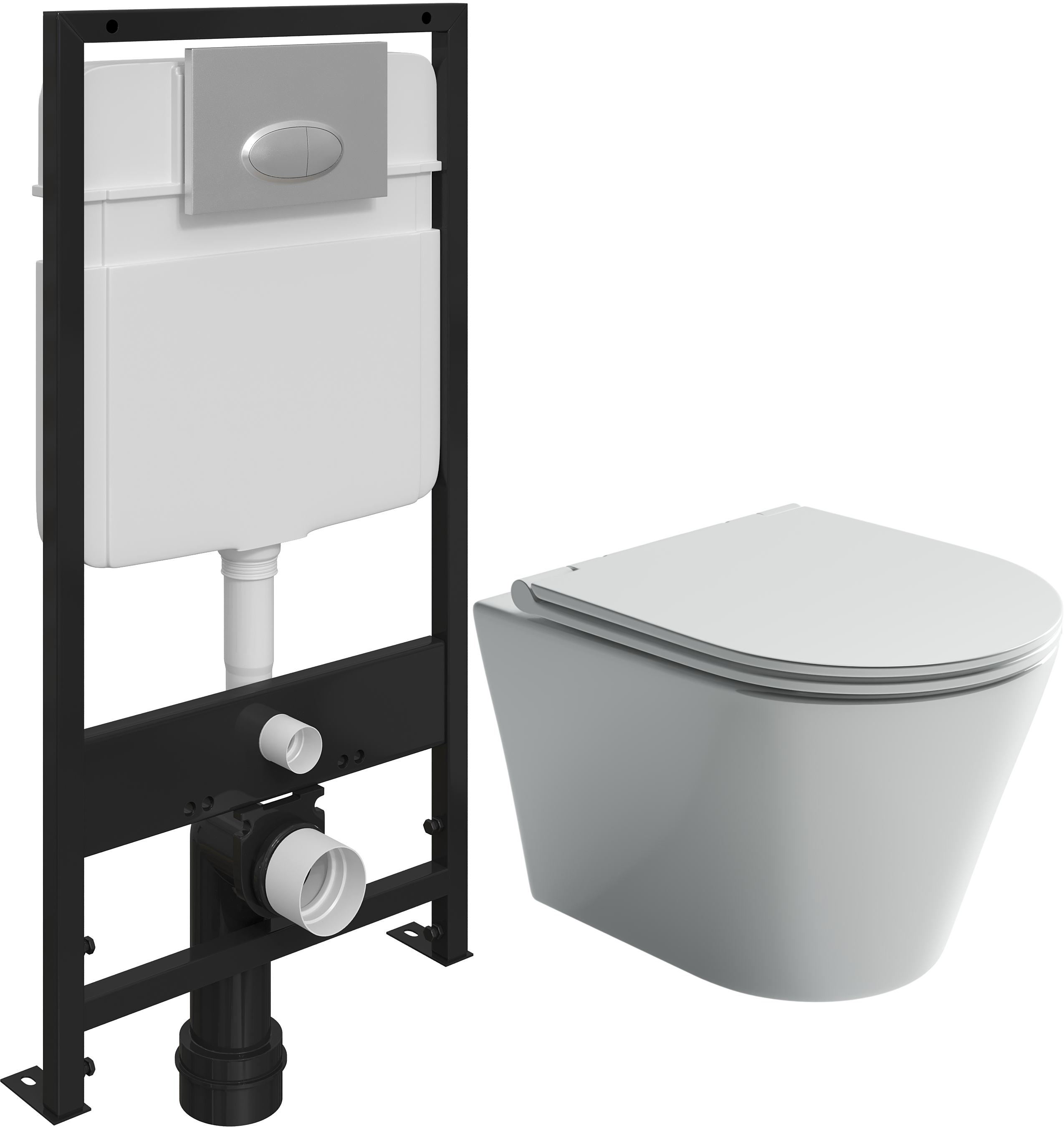 Комплект Унитаз подвесной Ceramica Nova Forma CN3011 безободковый, с микролифтом + Система инсталляции для унитазов EWRIKA ProLT 0026-2020 + Кнопка смыва EWRIKA 0050 хром матовый