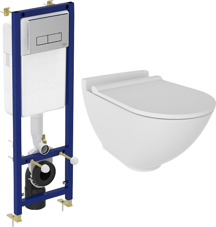 Комплект Унитаз подвесной STWORKI Rotenburg WH52 безободковый + Инсталляция для унитазов Ideal Standard W3710AA с кнопкой