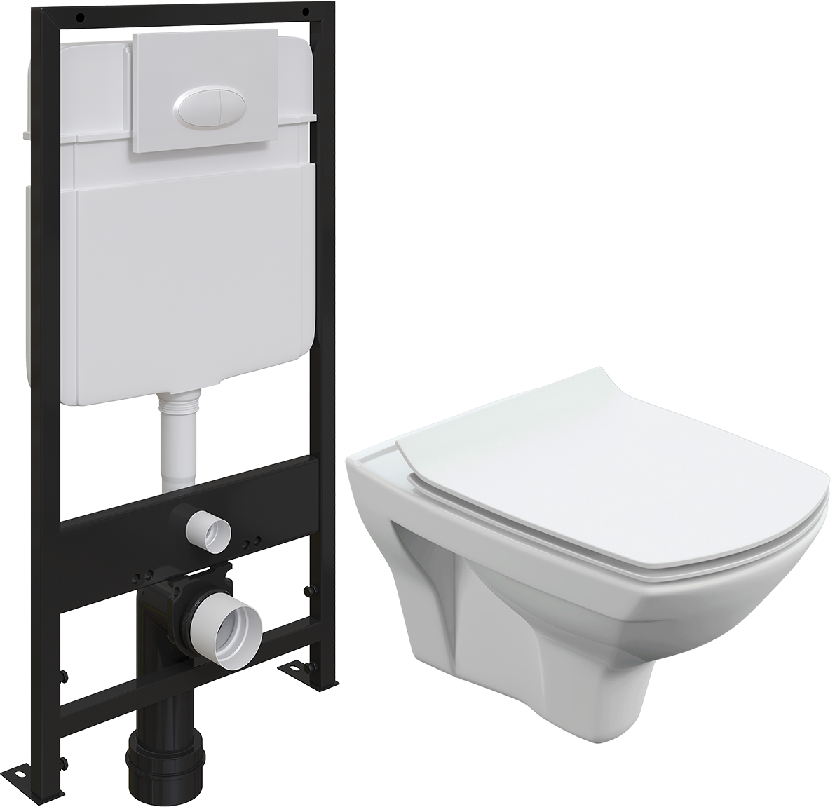 Комплект Унитаз подвесной Cersanit Carina XL Clean On DPL EO slim безободковый, с микролифтом + Система инсталляции для унитазов EWRIKA ProLT 0026-2020 + Кнопка смыва EWRIKA 0052 белая