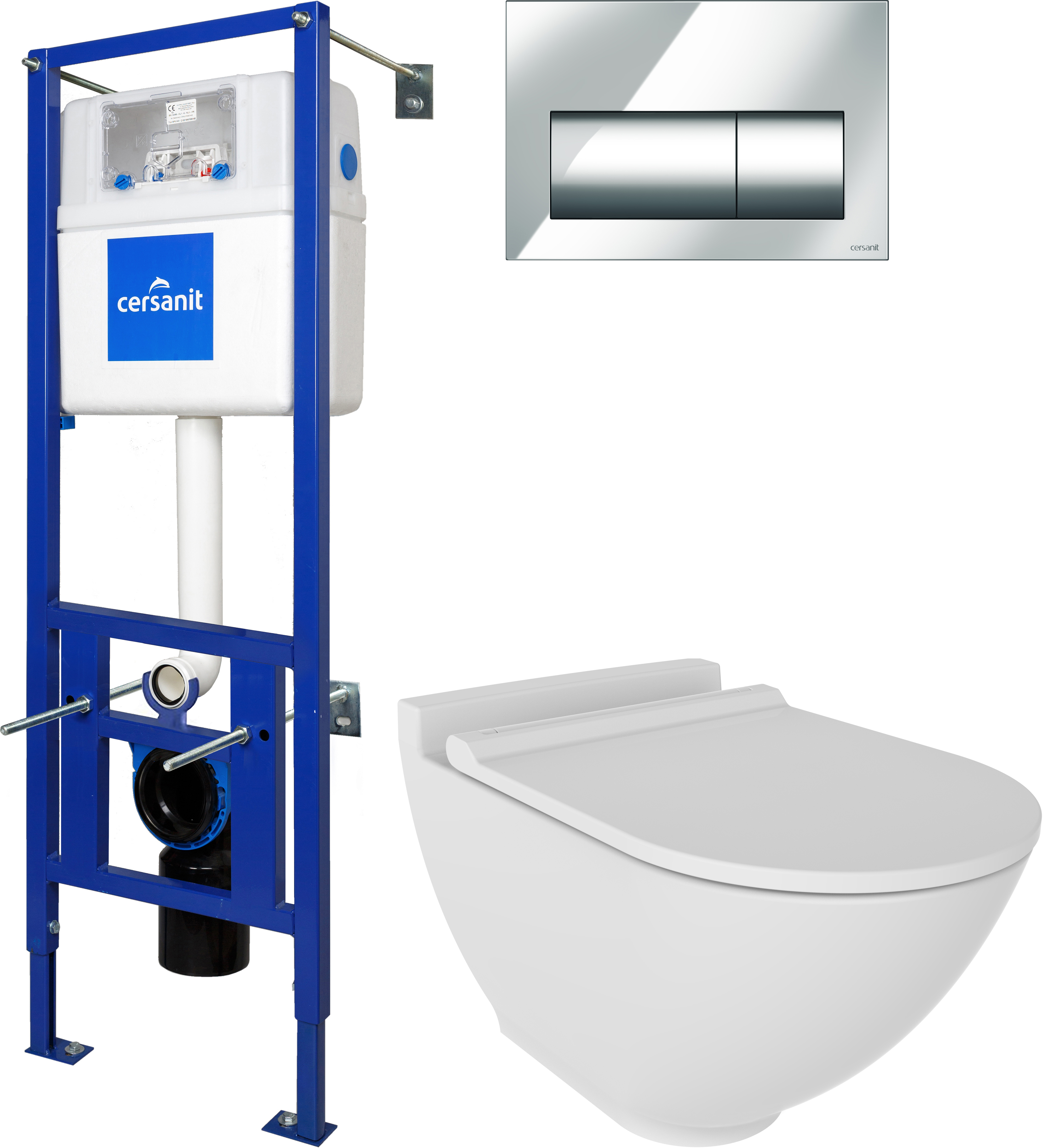 Комплект  Унитаз подвесной STWORKI Rotenburg WH52 безободковый + Система инсталляции для унитазов Cersanit Link Pro + Кнопка смыва Cersanit Presto BU-