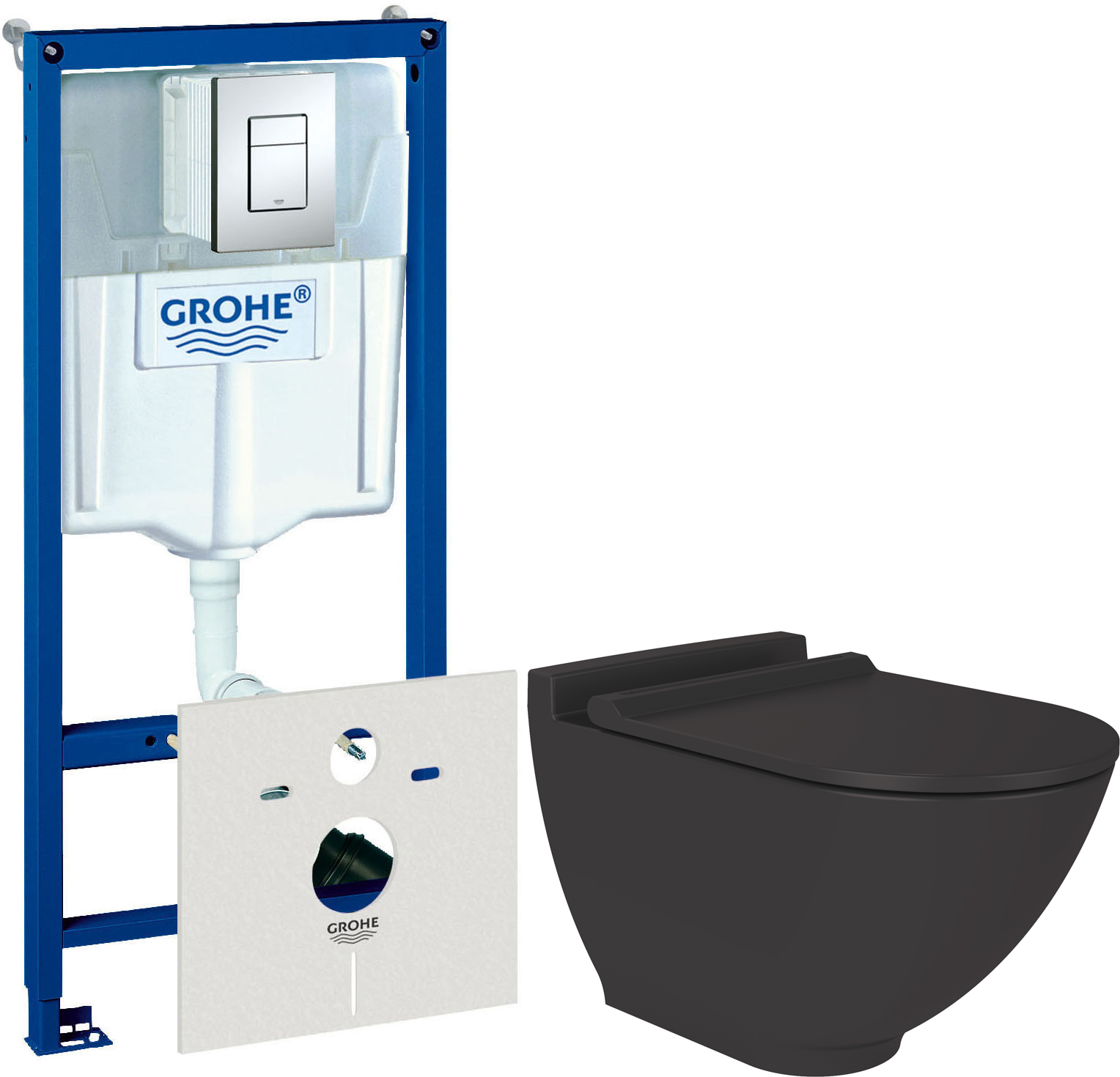 Комплект  Система инсталляции Grohe Rapid SL 38775001 4 в 1 с кнопкой смыва + Унитаз подвесной STWORKI Rotenburg SWH52 безободковый