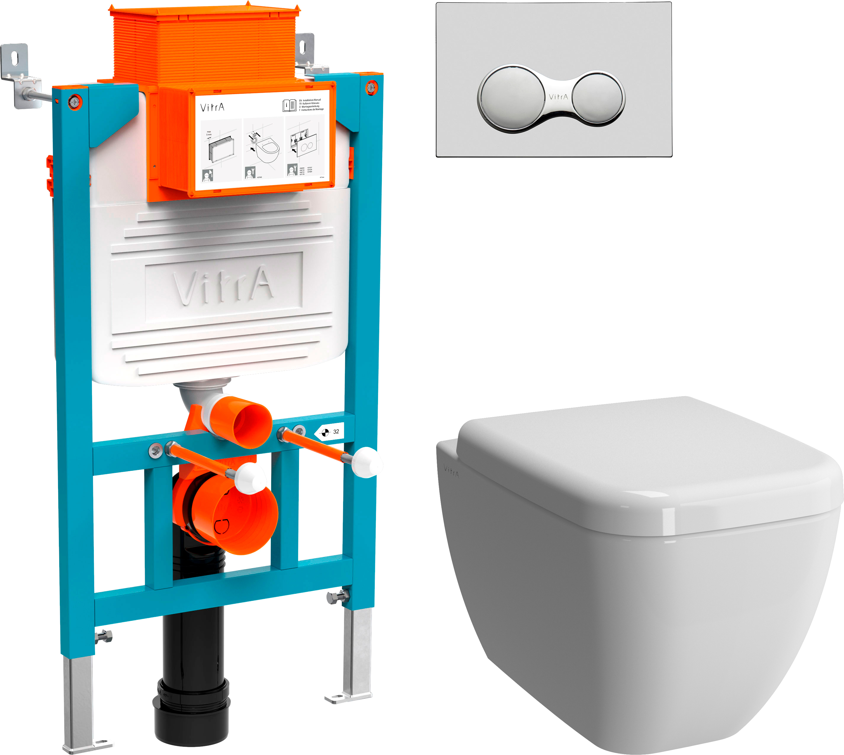 Комплект  Унитаз подвесной VitrA Shift 7742B003-0075 с микролифтом + Крышка-сиденье NKP Dolce 0406 с микролифтом + Система инсталляции для унитазов VitrA 800-2017 с кнопкой смыва, хром