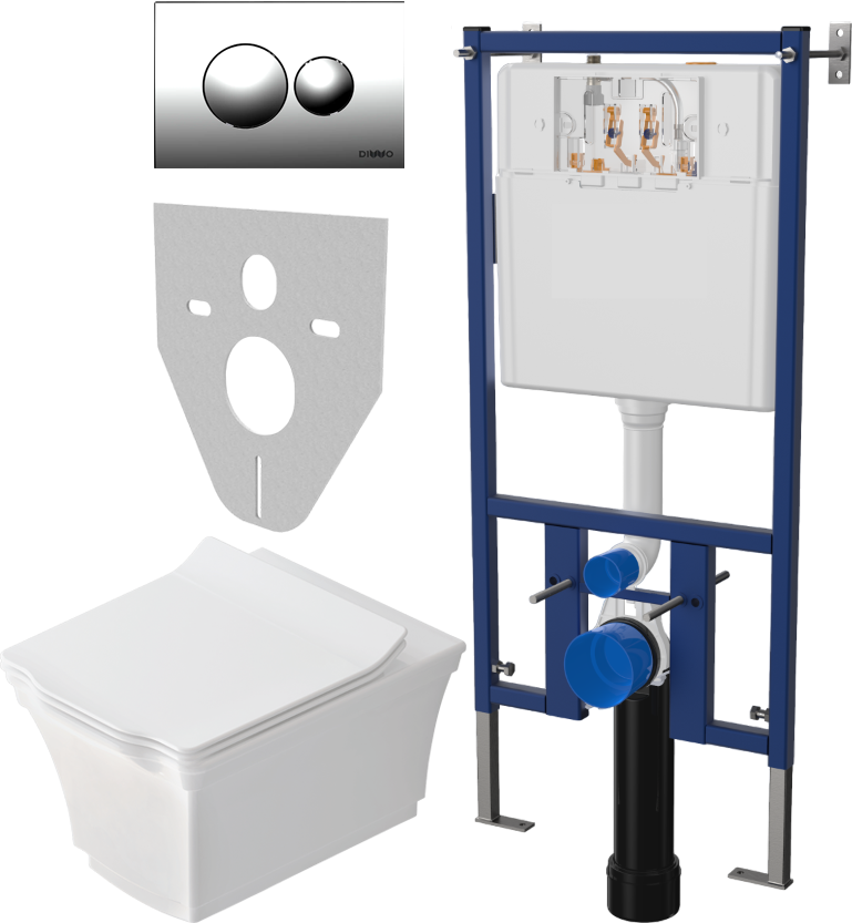 Комплект Унитаз подвесной STWORKI Хадстен SETK3304-0616-001-1-6000 с микролифтом + Система инсталляции для унитазов DIWO 4501 + Кнопка смыва DIWO 7312 хром
