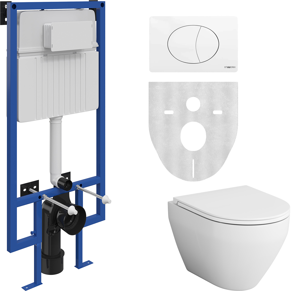 Комплект Унитаз подвесной AM.PM Spirit V2.0 FlashClean с микролифтом + Система инсталляции для унитазов STWORKI 510162 + кнопка смыва