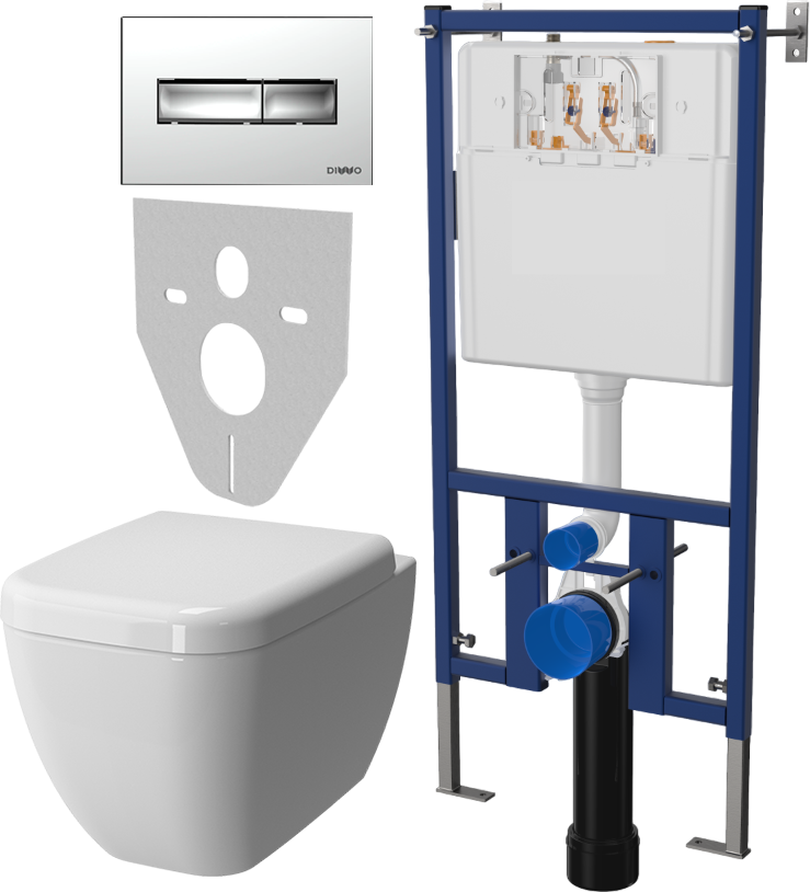 Комплект Унитаз подвесной VitrA Shift 7742B003-0075 крышка NKP Dolce 0406, безободковый, с микролифтом + Система инсталляции для унитазов DIWO 4501 + Кнопка смыва DIWO 7322 хром