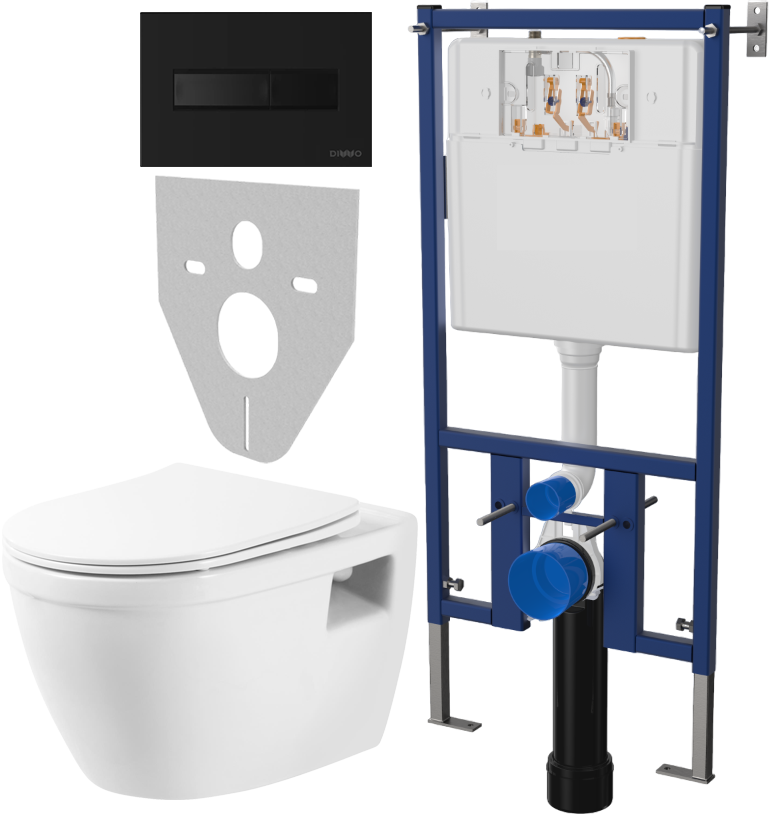 Комплект Унитаз подвесной BelBagno Loto BB070CHR/SC безободковый, с микролифтом + Система инсталляции для унитазов DIWO 4501 + Кнопка смыва DIWO 7323 черная матовая