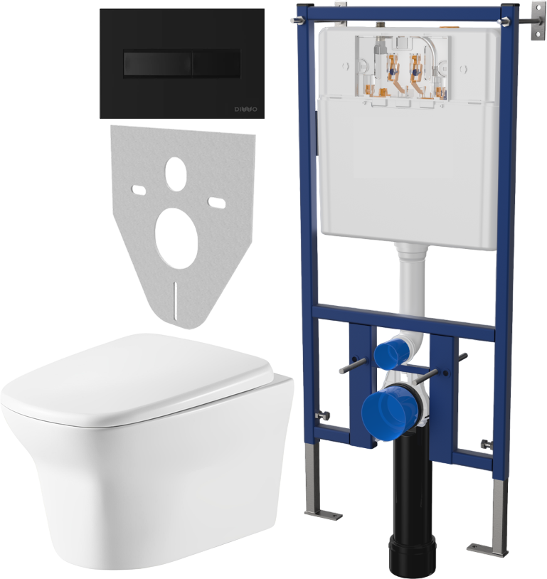 Комплект Унитаз подвесной Cerutti Spa Ami Aria 8780 безободковый, с микролифтом + Система инсталляции для унитазов DIWO 4501 + Кнопка смыва DIWO 7323 черная матовая