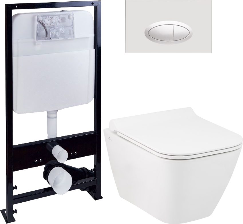 Комплект Унитаз подвесной Seramiksan Saturn Rimout A141151H безободковый + Крышка Bold A090001 с микролифтом + Инсталляция EWRIKA ProLT 0026-2020 + Кнопка 0052 белая