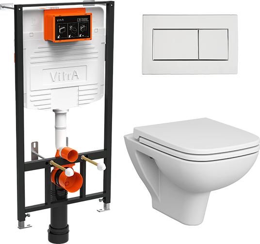 Комплект VitrA S20 9004B003-7207 Унитаз подвесной безободковый, с микролифтом + Система инсталляция + Кнопка смыва