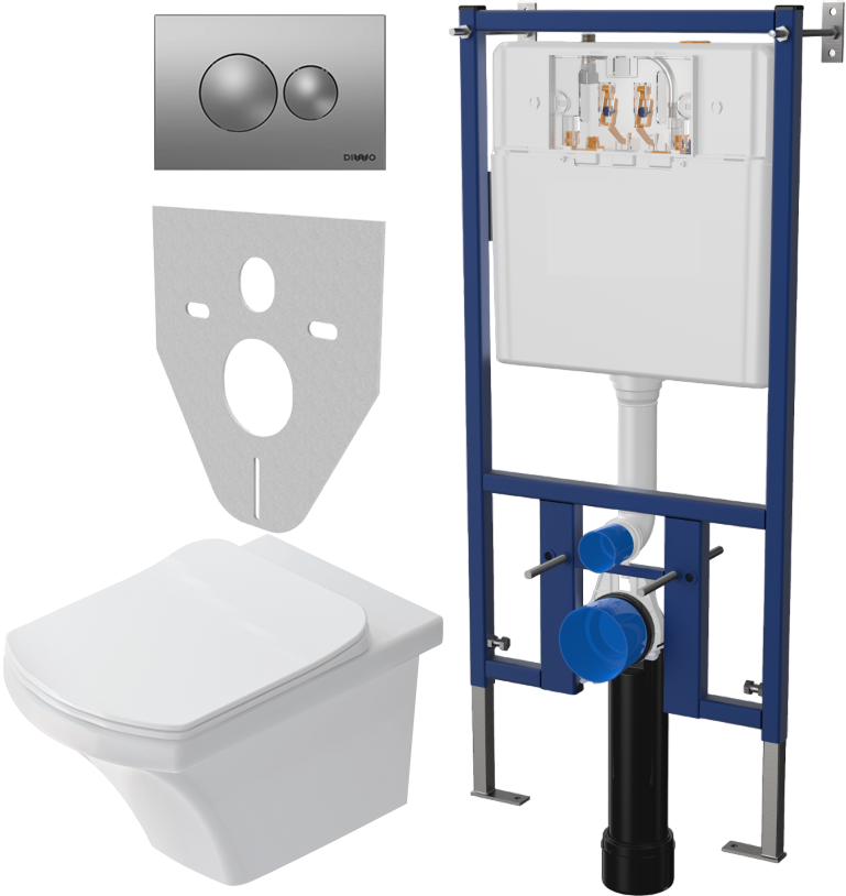 Комплект Унитаз подвесной STWORKI Хальмстад SETK2804-0606-001-1-6000 с микролифтом + Система инсталляции для унитазов DIWO 4501 + Кнопка смыва DIWO 7311 хром матовый