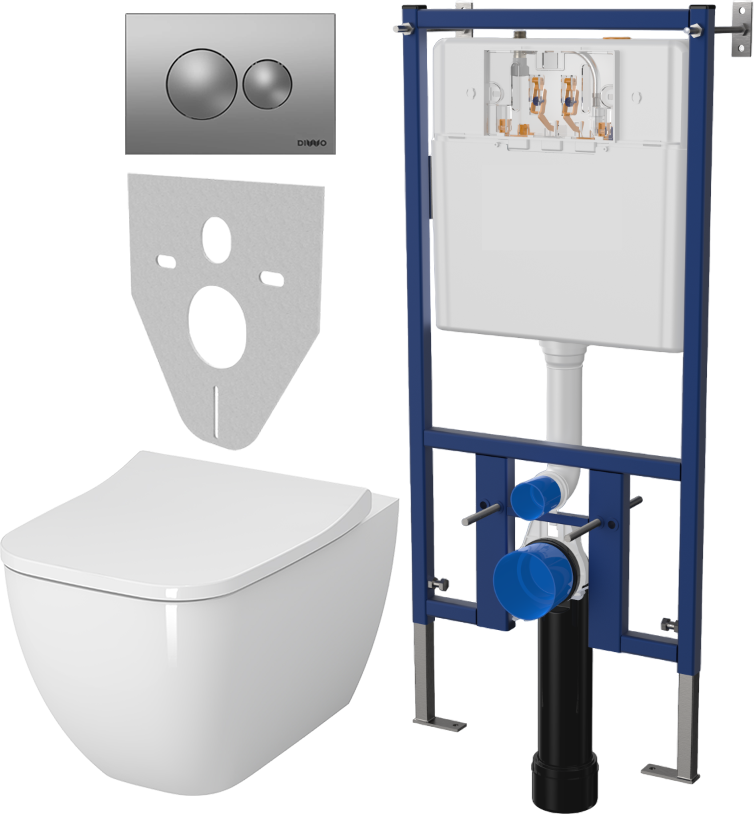 Комплект Унитаз подвесной VitrA Shift 7742B003-0075 крышка NKP Lento 0405, безободковый, с микролифтом + Система инсталляции для унитазов DIWO 4501 + Кнопка смыва DIWO 7311 хром матовый