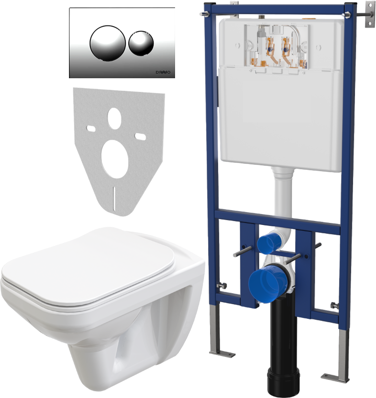 Комплект Унитаз подвесной STWORKI Дублин SETK3504-0605-001-1-6000 с микролифтом + Система инсталляции для унитазов DIWO 4501 + Кнопка смыва DIWO 7312 хром