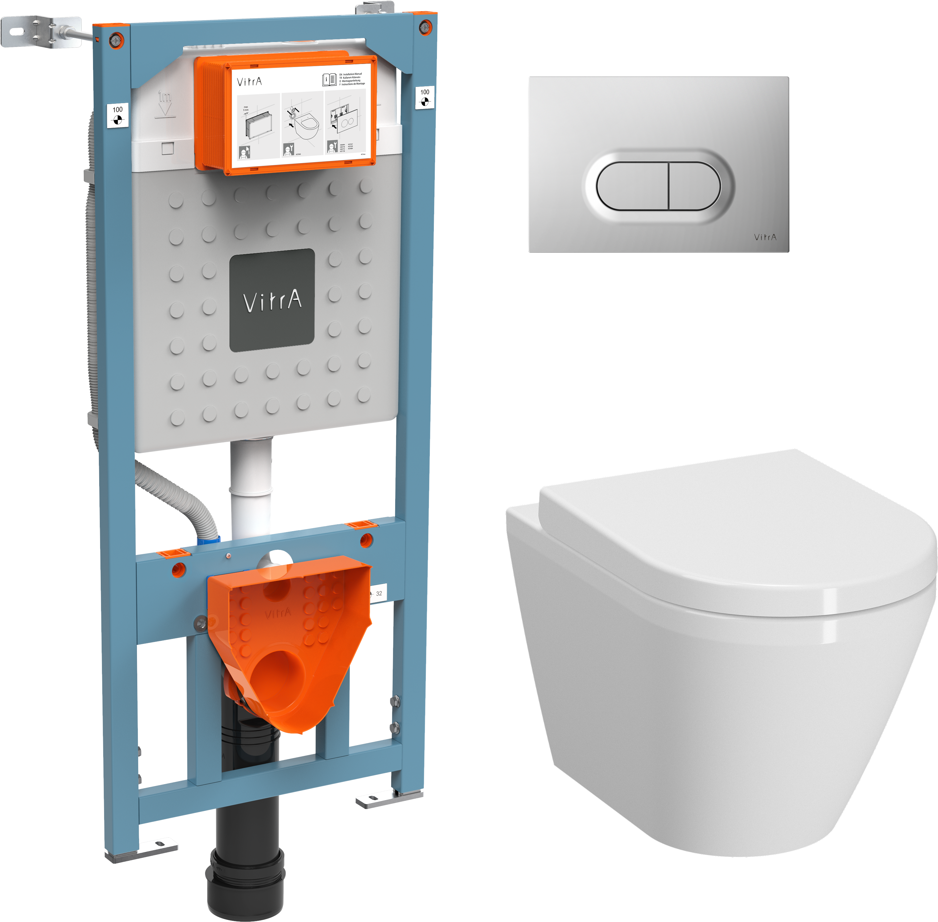 Комплект VitrA Integra Round L-box 9004B003-7202 Унитаз подвесной безободковый, с микролифтом + Система инсталляция + Кнопка смыва