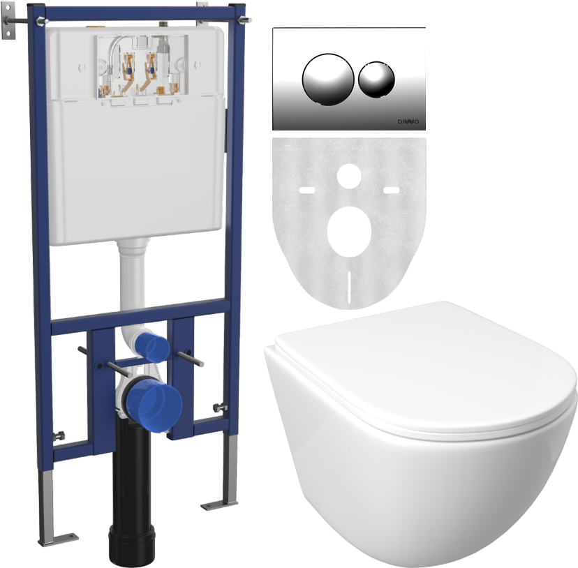 Комплект Унитаз подвесной DIWO Смоленск 11338-1-2 11Z-IG11 безободковый, с микролифтом + Инсталляция 4501 + Кнопка 7312 хром