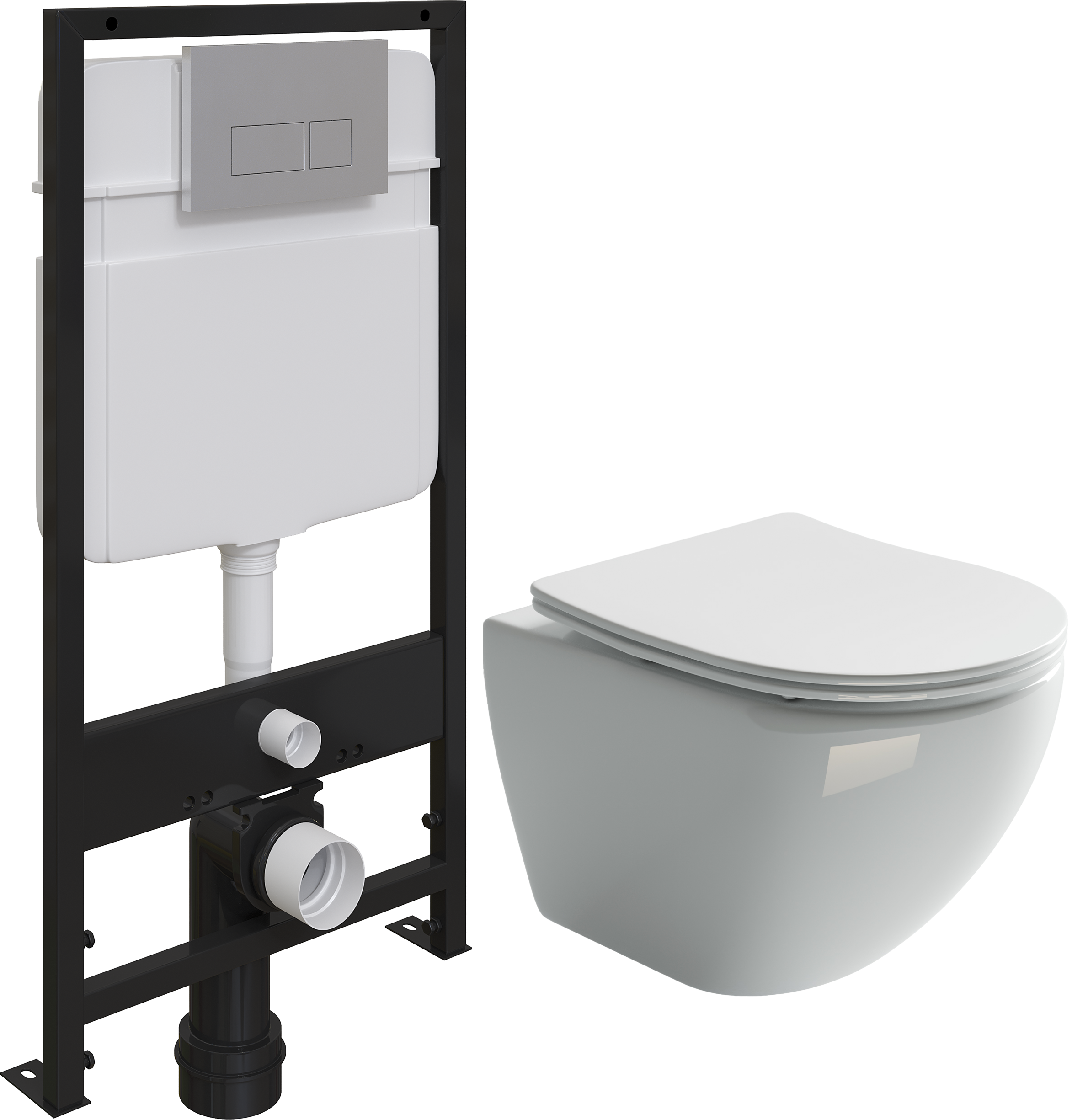 Комплект Унитаз подвесной Ceramica Nova Metropol CN4002 безободковый, с микролифтом + Система инсталляции для унитазов EWRIKA ProLT 0026-2020 + Кнопка смыва EWRIKA 0040 хром матовый