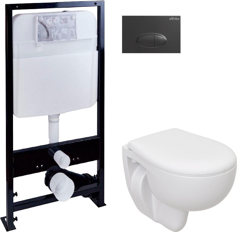 Комплект 4 в 1 Унитаз подвесной Seramiksan Natura A051041H + Сиденье AG50002 + Инсталляция EWRIKA ProLT 0026-2020 + Кнопка 0054 цвет матовый черный