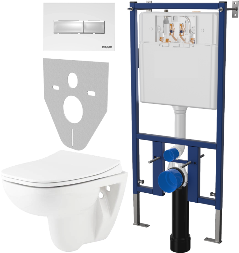 Комплект 4 в 1 Унитаз подвесной Seramiksan Petite A101002H + Сиденье AG50006 с микролифтом + Инсталляция DIWO 4501 + Кнопка 7320 цвет глянцевый белый