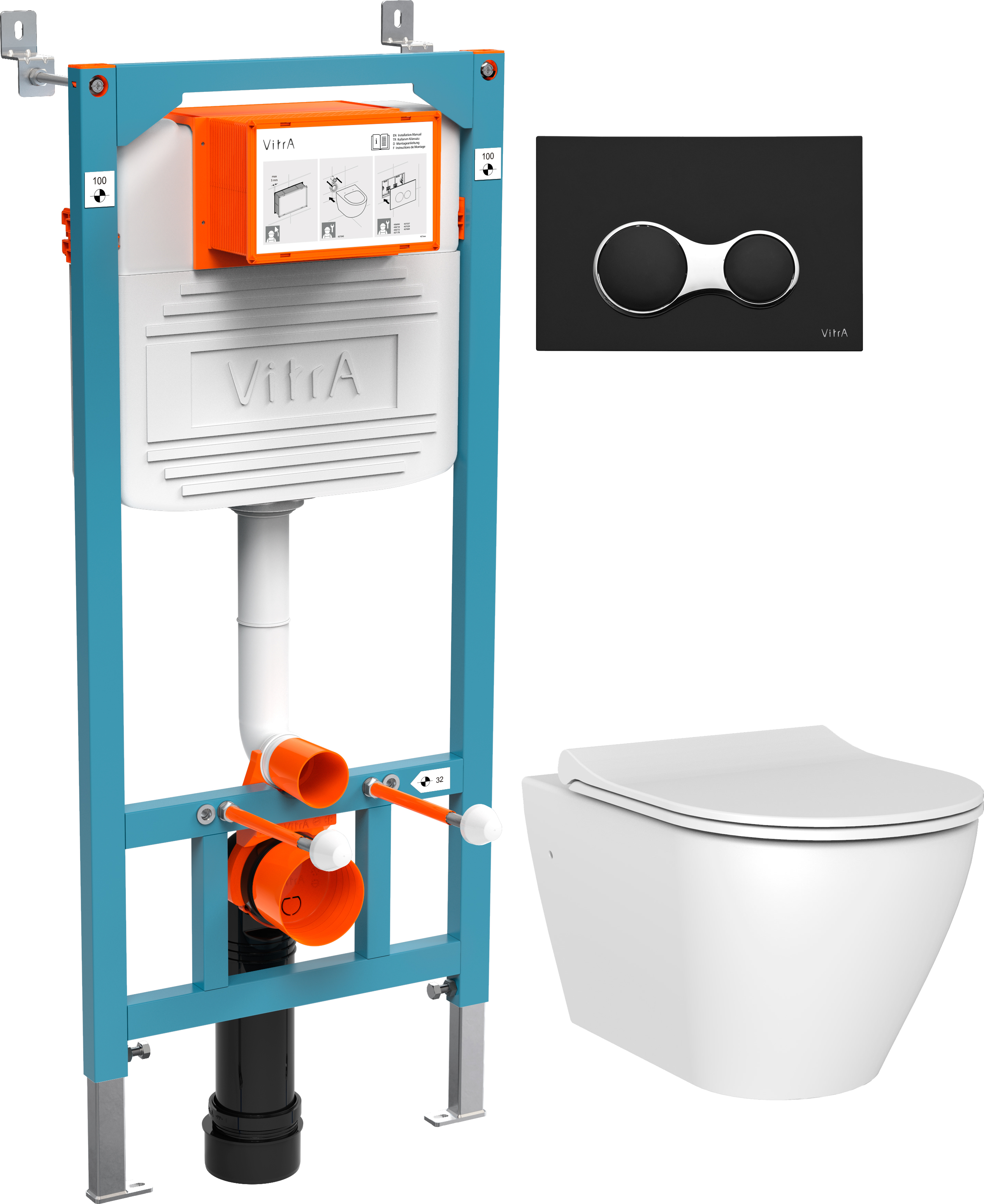 Комплект Унитаз подвесной STWORKI Merlingen MWH55 + Инсталляция VitrA 800-2011 с черной кнопкой смыва