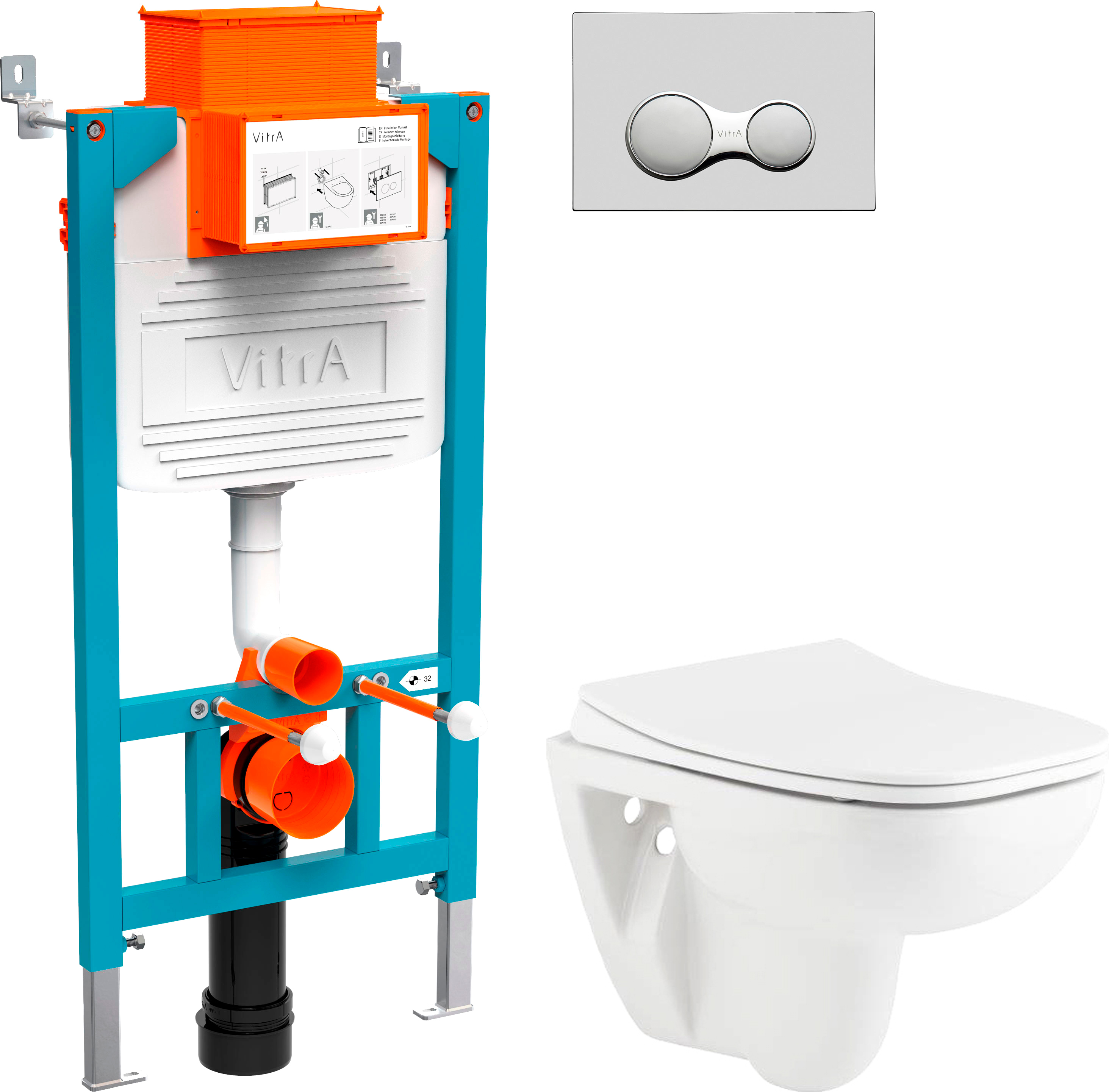 Комплект  Унитаз подвесной Seramiksan Petite A101002H + Система инсталляции для унитазов VitrA 800-2015 с кнопкой смыва, хром