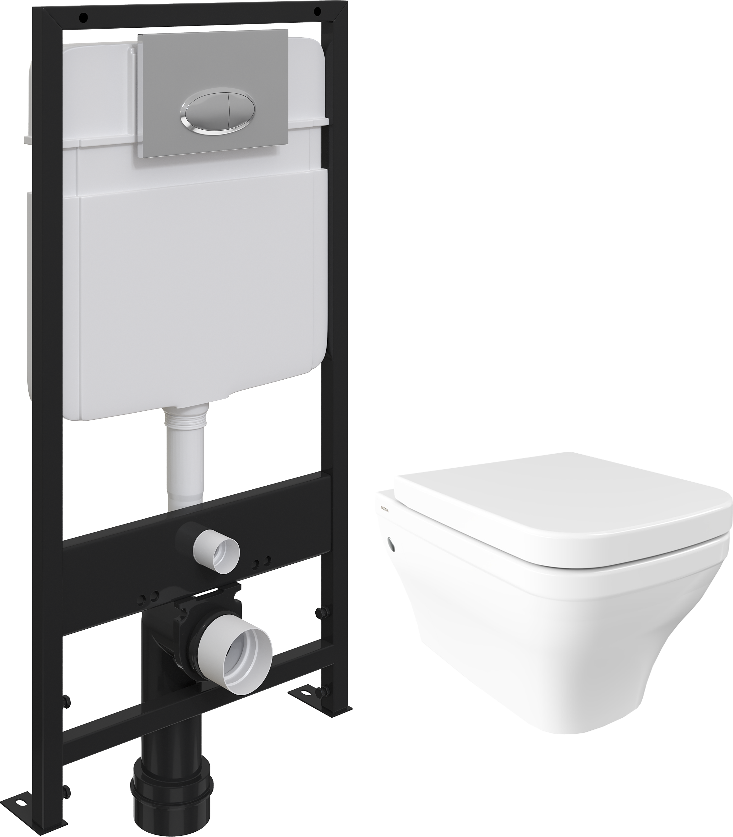 Комплект Унитаз подвесной BOCCHI Firenze 1304-001-0129 глянцевый белый, с микролифтом + Система инсталляции для унитазов EWRIKA ProLT 0026-2020 с кнопкой смыва 0051 хром