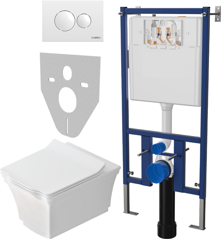 Комплект Унитаз подвесной STWORKI Хадстен SETK3304-0616-001-1-6000 с микролифтом + Система инсталляции для унитазов DIWO 4501 + Кнопка смыва DIWO 7310 белая