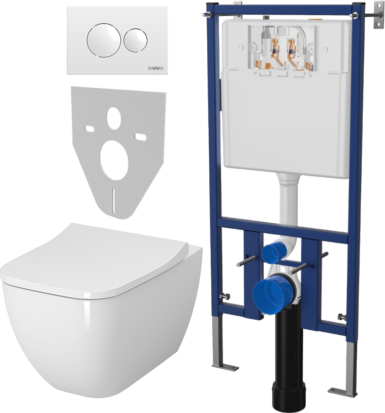 Комплект Унитаз подвесной VitrA Shift 7742B003-0075 крышка NKP Lento 0405, безободковый, с микролифтом + Система инсталляции для унитазов DIWO 4501 + Кнопка смыва DIWO 7310 белая