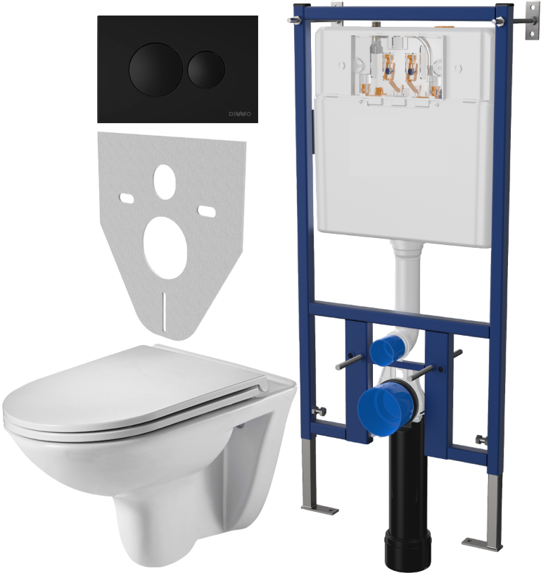 Комплект Унитаз подвесной Weltwasser WW SK Baarbach 004GL-WT безободковый, с микролифтом + Система инсталляции для унитазов DIWO 4501 + Кнопка смыва DIWO 7313 черная матовая