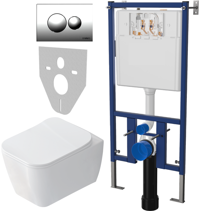 Комплект Унитаз подвесной STWORKI Монтре SETK3204-2616 безободковый, с микролифтом + Система инсталляции для унитазов DIWO 4501 + Кнопка смыва DIWO 7312 хром