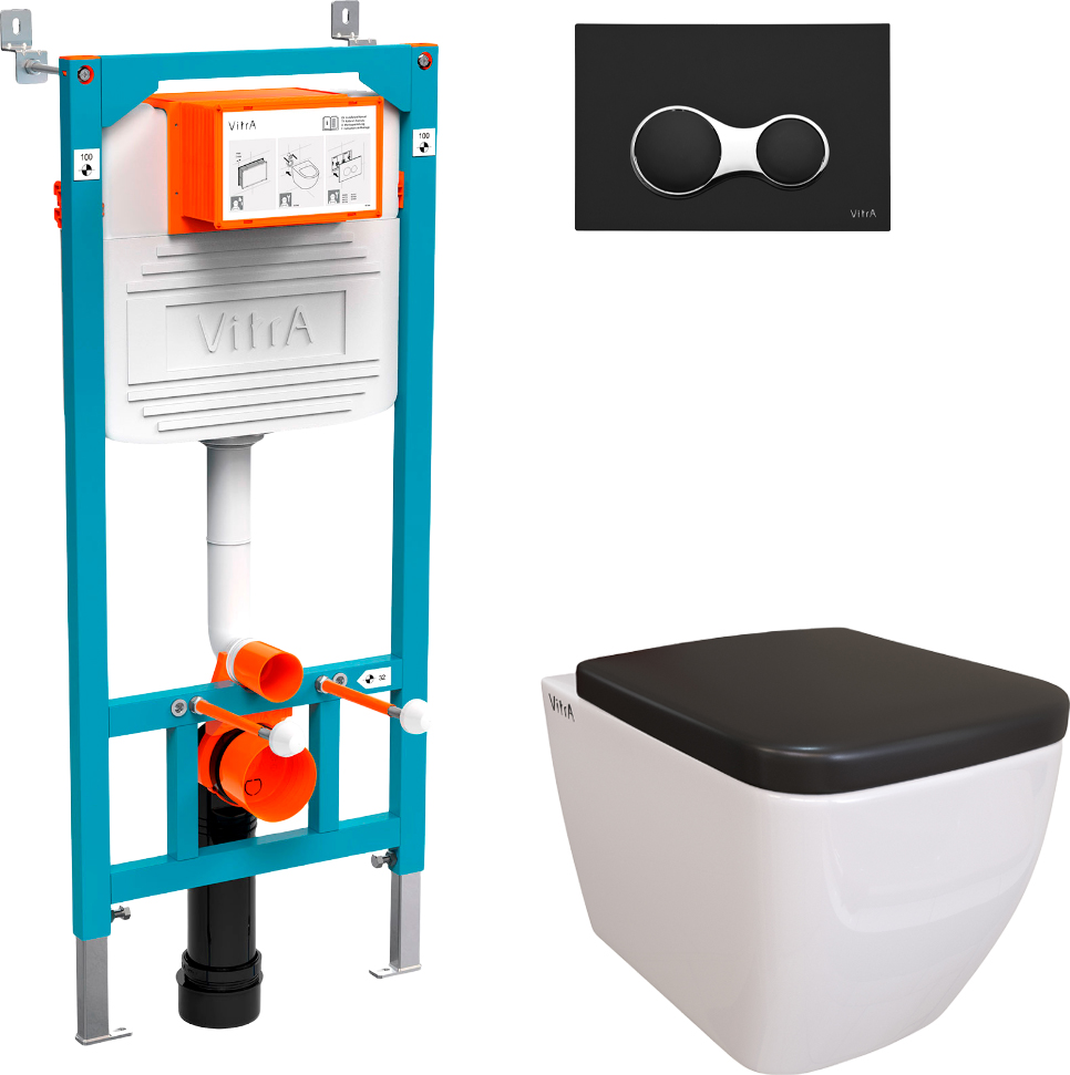 Комплект Унитаз подвесной Vitra Shift 7742B003-0075 с крышкой 91-083-009 + система инсталляции 800-2011 кнопка смыва черная