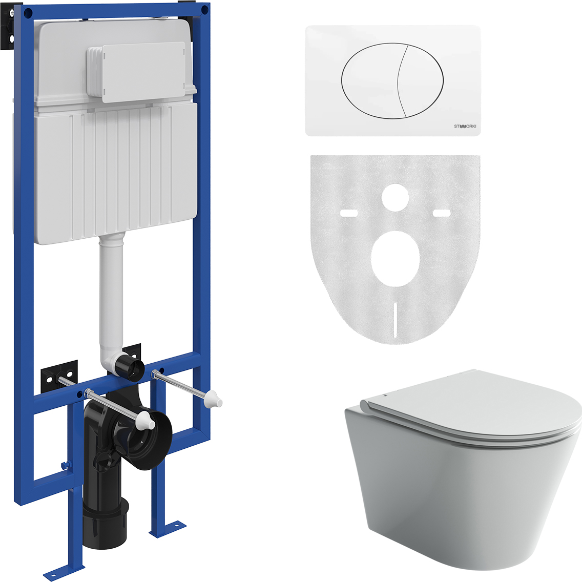 Комплект STWORKI Унитаз подвесной Ceramica Nova Forma CN3011 + Система инсталляции для унитазов STWORKI 510162 + кнопка смыва