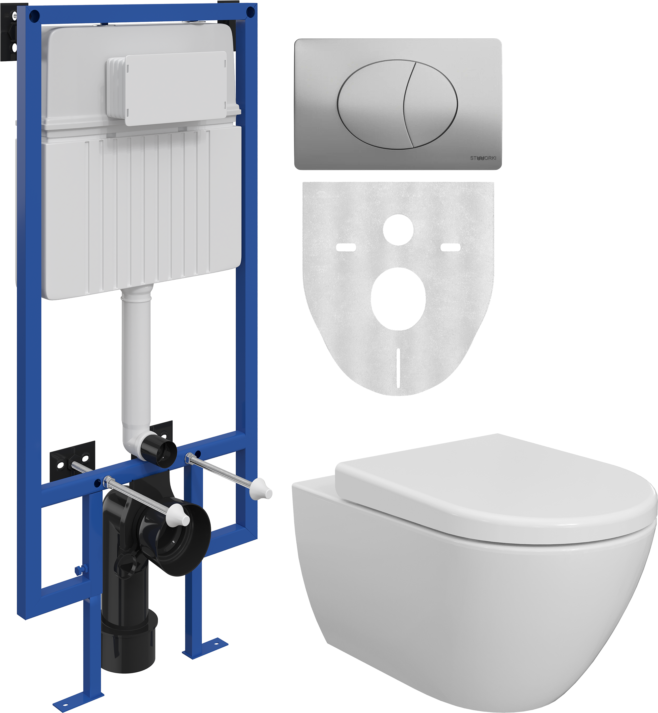 Комплект 4 в 1 Унитаз подвесной BOCCHI Venezia 1295-001-0129 белый + Крышка A0302-001 с микролифтом, глянцевая белая + Инсталляция STWORKI 510162 + Кнопка 230822