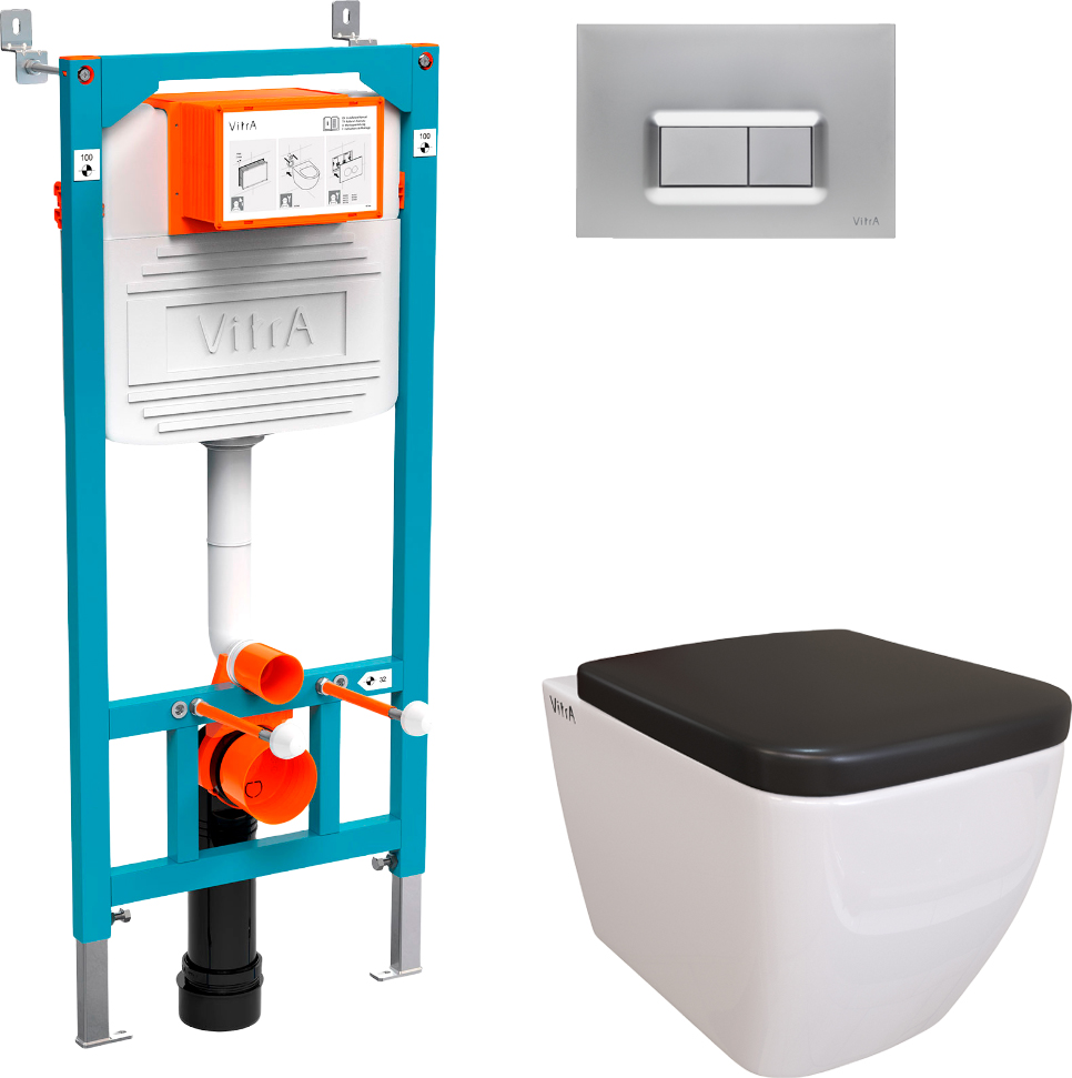 Комплект Унитаз подвесной Vitra Shift 7742B003-0075 с крышкой 91-083-009 + система инсталляции 800-2013 кнопка смыва хром