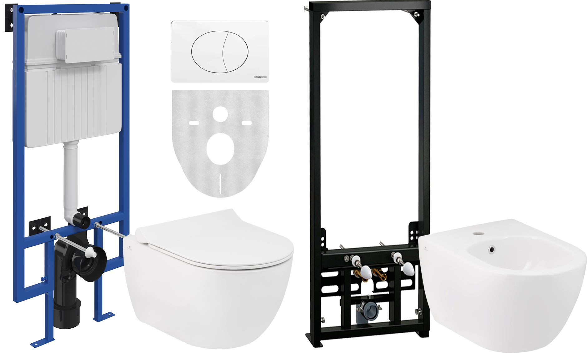 Комплект  Чаша для унитаза подвесного Seramiksan Hill A031161H безободковая + A030011 + 510162 + 230824 + A037021H + A105/1120