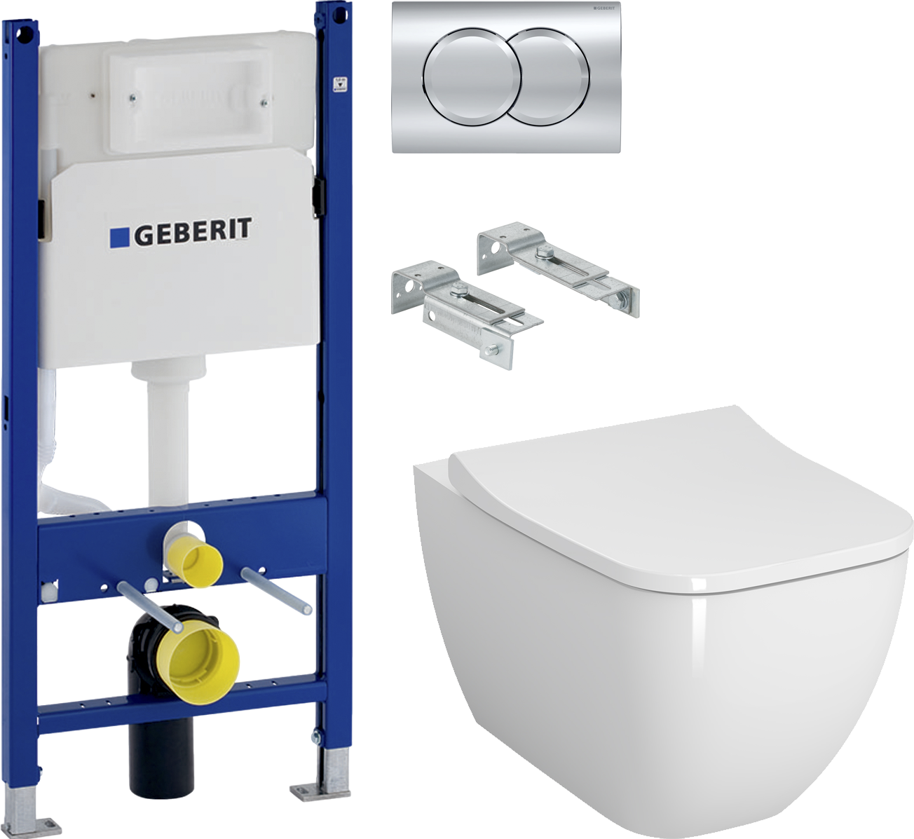 Комплект  Унитаз подвесной VitrA Shift 7742B003-0075 белая глянцевая + Крышка-сиденье VitrA Shift 191-003-009 + Система инсталляции для унитазов Geberit Duofix Delta 458.124.21.3 с кнопкой смыва, хром