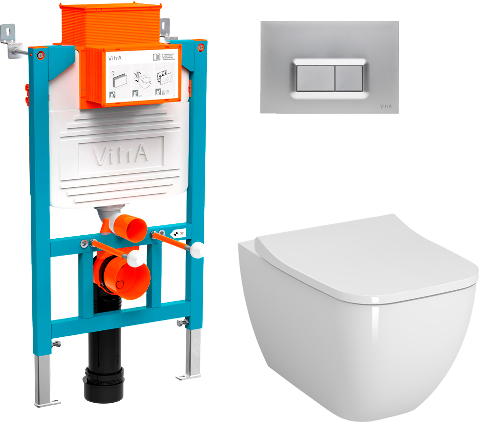 Комплект Унитаз подвесной Vitra Shift 7742B003-0075 с крышкой 191-003-009 + система инсталляции 800-2018 кнопка смыва хром