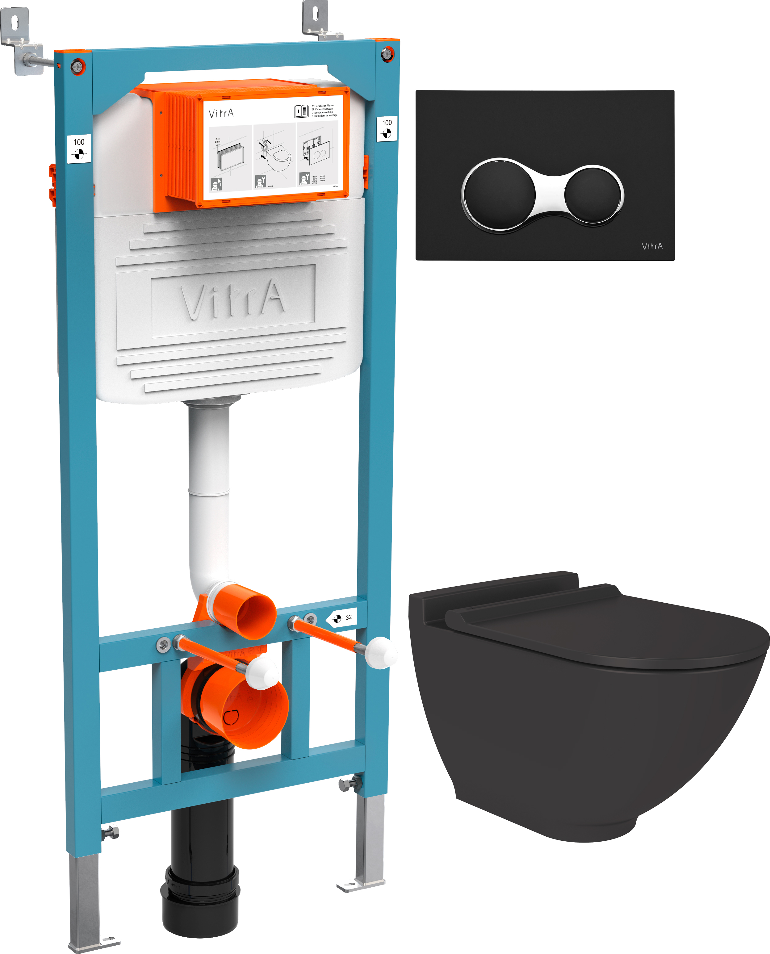 Комплект Унитаз подвесной STWORKI Rotenburg SWH52 безободковый + Инсталляция VitrA 800-2011 с черной кнопкой смыва