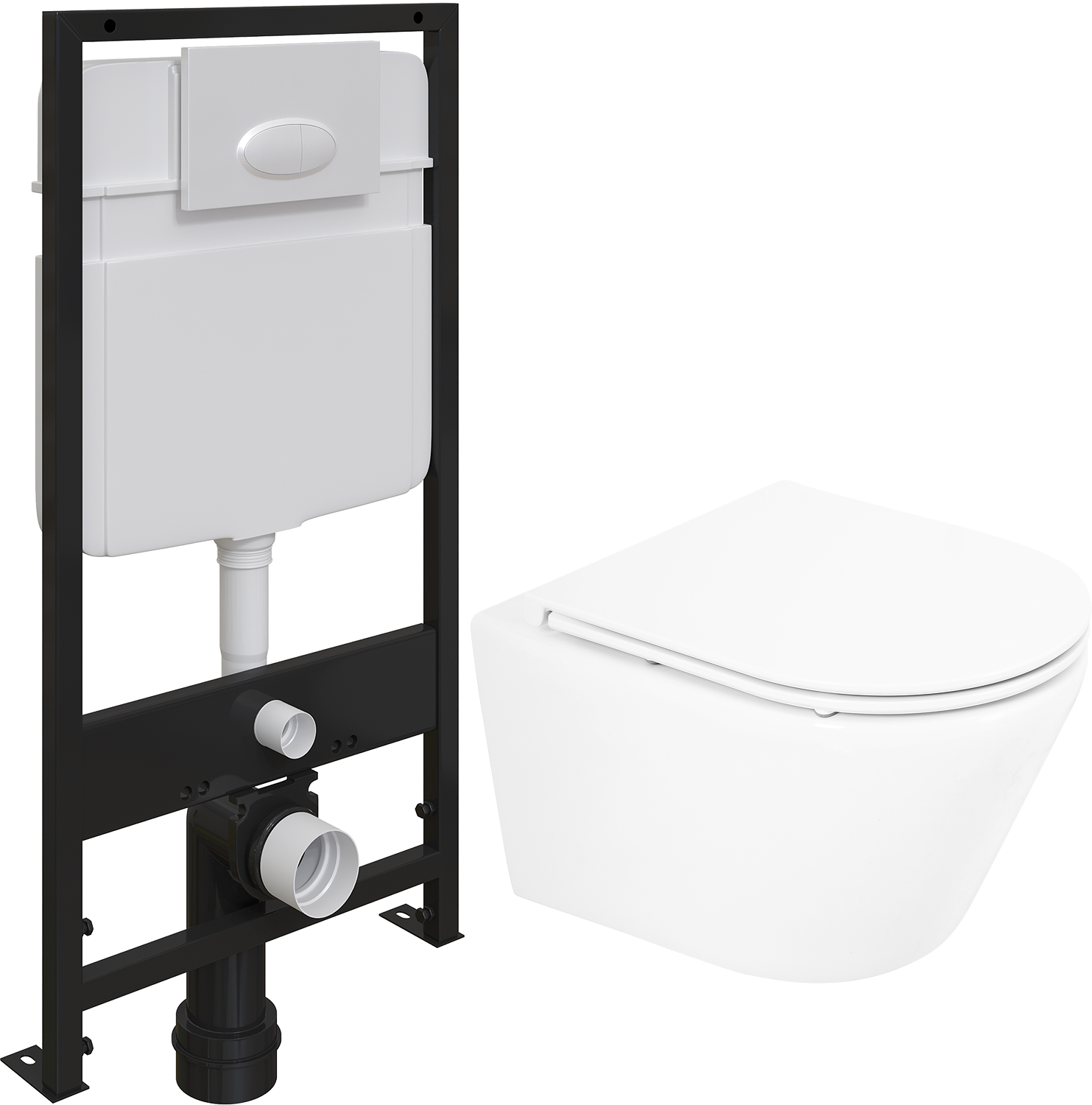 Комплект Унитаз подвесной BelBagno Tre BB8001CHR/SC безободковый, с микролифтом + Система инсталляции для унитазов EWRIKA ProLT 0026-2020 + Кнопка смыва EWRIKA 0052 белая