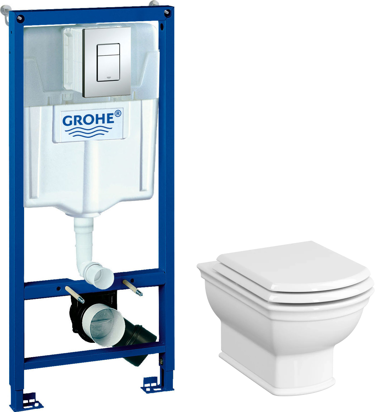 Комплект Унитаз подвесной VitrA Valarte 7805B003-0075 + Крышка-сиденье с микролифтом + Инсталляция Grohe Rapid SL 38772001 3 в 1 с кнопкой смыва